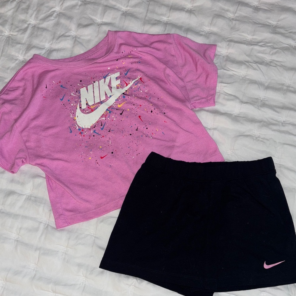 Nike Vibrant Pink Tee and Black Skirt / Shorts Set